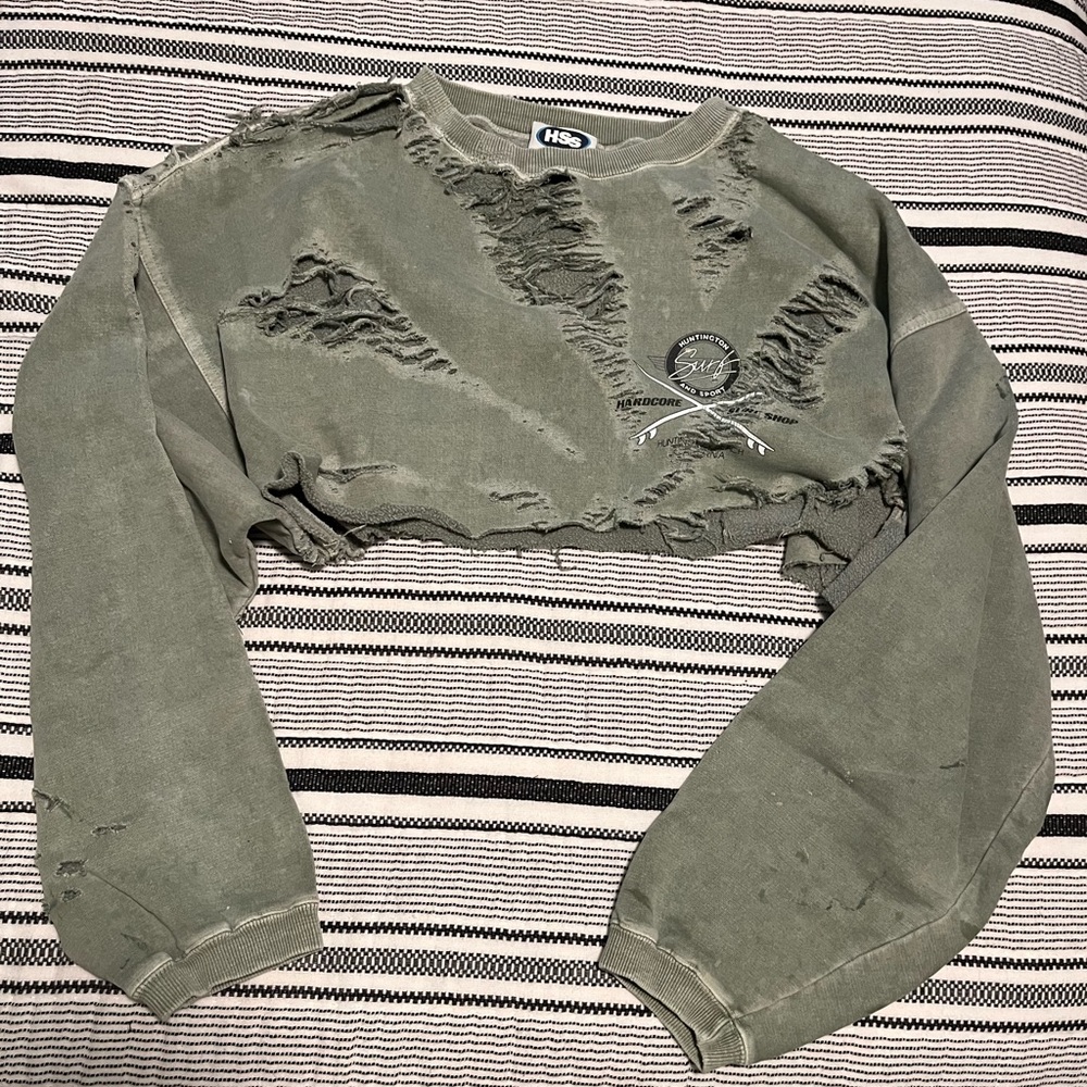 Cropped Distressed Sweatshirt